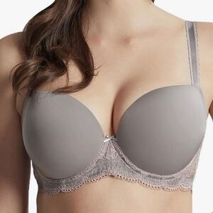 NWT Panache Clara Sweetheart Lace Trim Padded Underwire T-shirt Bra Gray Size 34